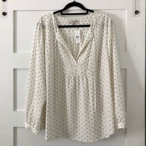 NWT Black and white polka dot long sleeve blouse
